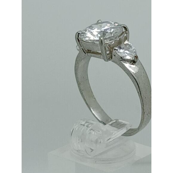 Vintage 5CT White Gold Plated Round Heart Shaped 3-Stone Ring Size 11 - Picture 6 of 10